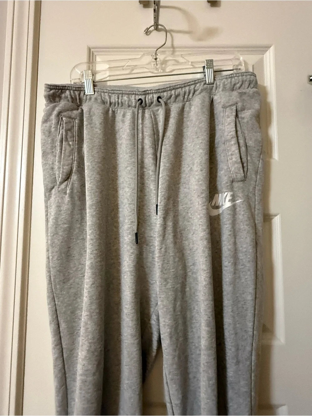 Nike Sportswear Open Hem Gray Sweatpants Fleece Wide Leg Drawstring Size XL